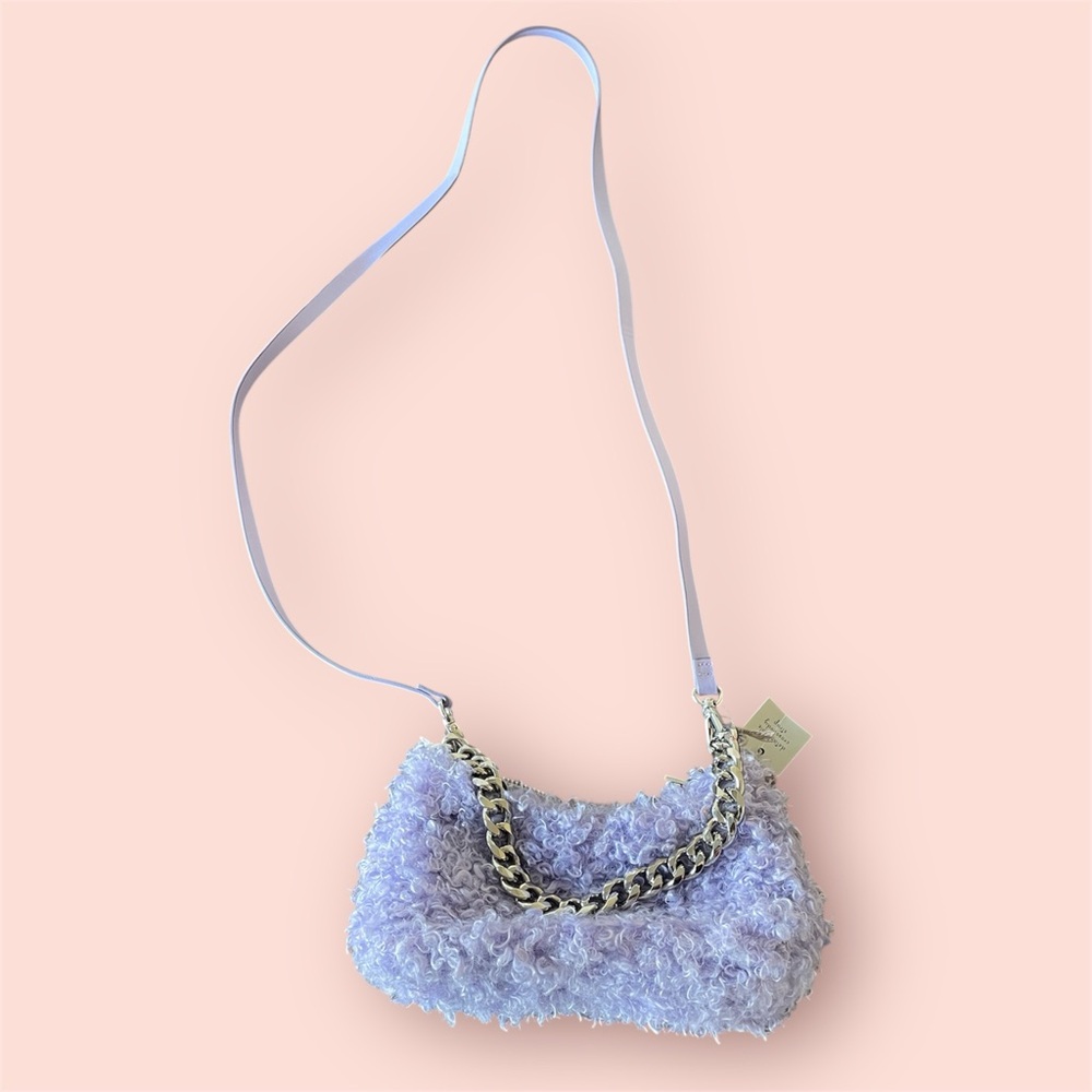 A new day Mini Lavender Fuzzy Shoulder Bag with removable Chain Strap (NWT)